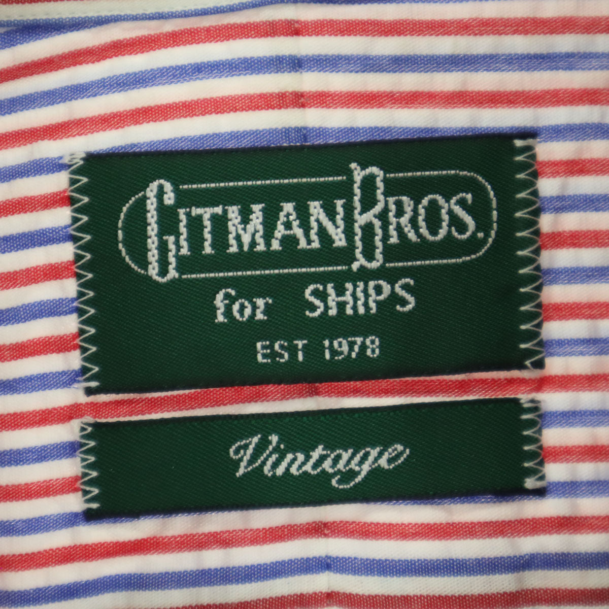 GITMAN BROS for SHIPS ギットマンブラザーズシップス アメリカ製 ストライプ柄 長袖 ボタンダウンシャツ 15 1/2 レッド メンズ