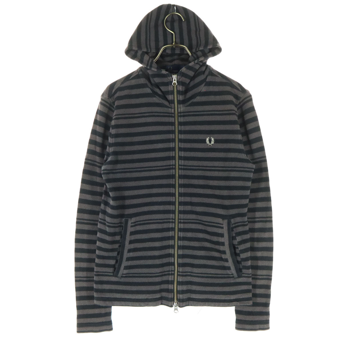 FRED PERRY フレッドペリー ボーダー柄 わんぽ 長袖 ジップパーカー XS パープル系 メンズ