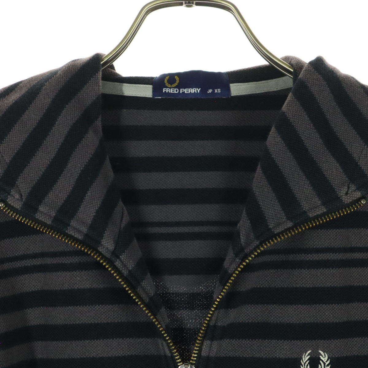 FRED PERRY フレッドペリー ボーダー柄 わんぽ 長袖 ジップパーカー XS パープル系 メンズ