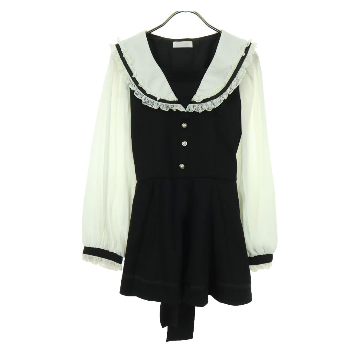 美品 LIZ LISA リズリサ 長袖 ミニワンピース 0 ブラック ハート レース リボン レディース