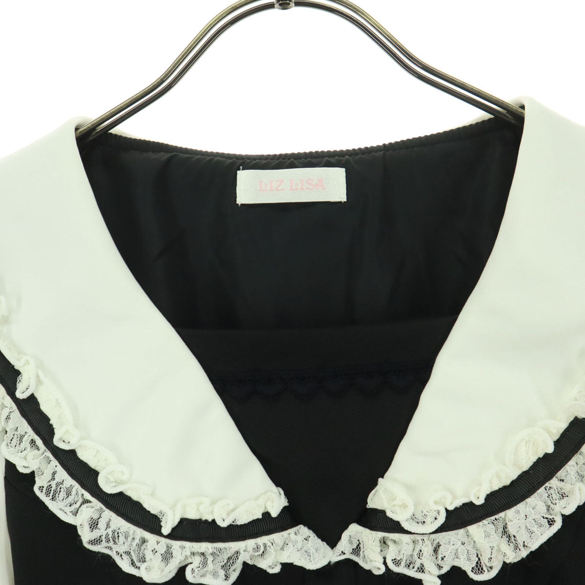 美品 LIZ LISA リズリサ 長袖 ミニワンピース 0 ブラック ハート レース リボン レディース
