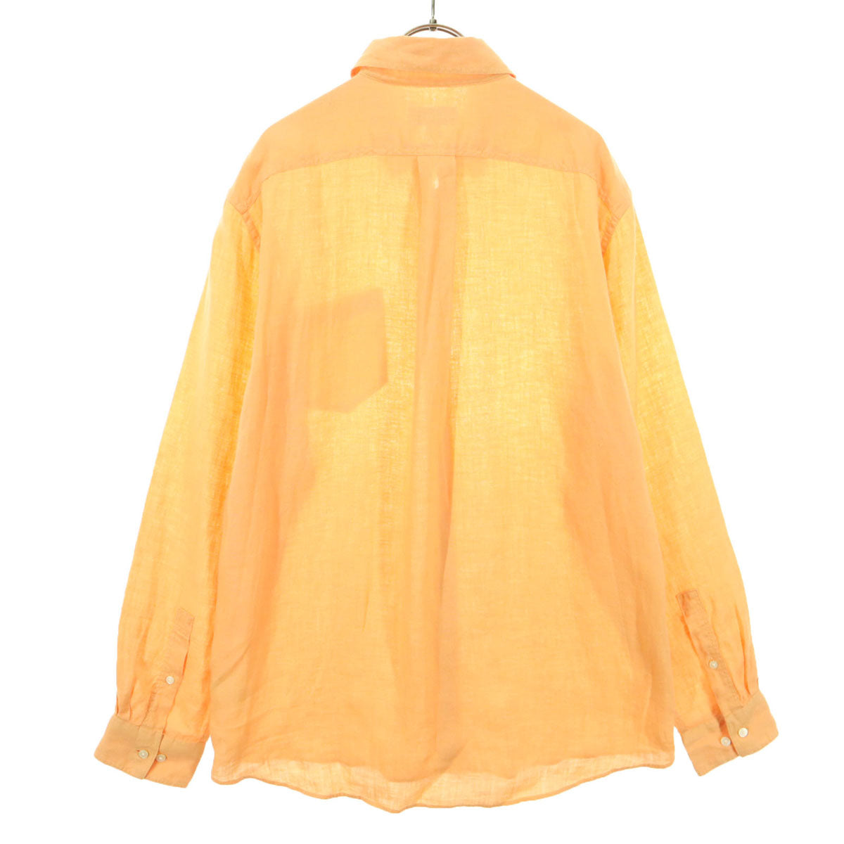 美品 LACOSTE ラコステ ワンポイントロゴ 長袖 ボタンダウン リネンシャツ M オレンジ メンズ