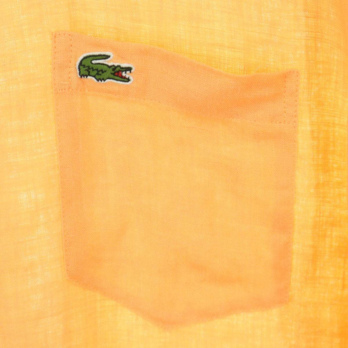 美品 LACOSTE ラコステ ワンポイントロゴ 長袖 ボタンダウン リネンシャツ M オレンジ メンズ
