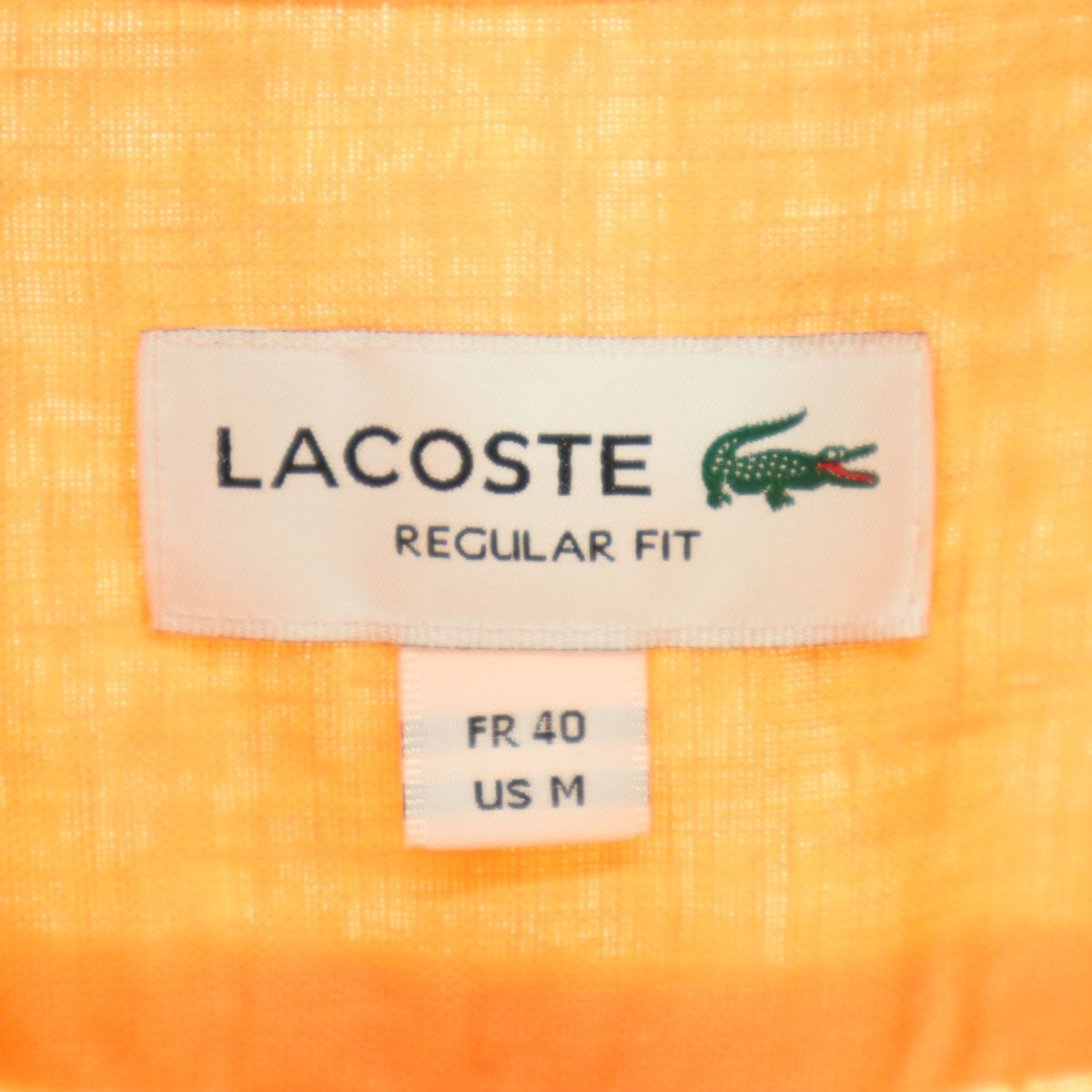 美品 LACOSTE ラコステ ワンポイントロゴ 長袖 ボタンダウン リネンシャツ M オレンジ メンズ