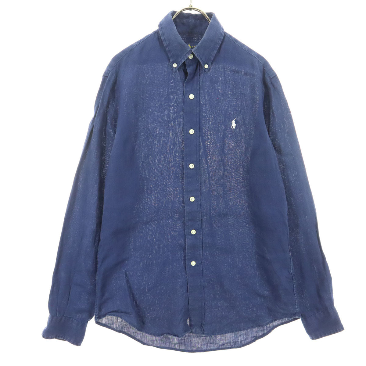 RALPH LAUREN ラルフローレン ワンポイントロゴ 長袖 ボタンダウン リネンシャツ XS ネイビー メンズ