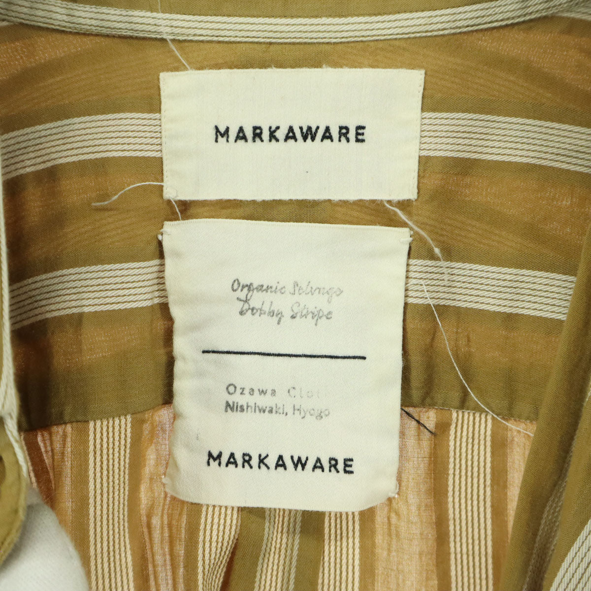 markaware マーカウェア ストライプ 長袖 ダブルポケット ワイドシルエット コットンシャツ 1 ベージュ メンズ