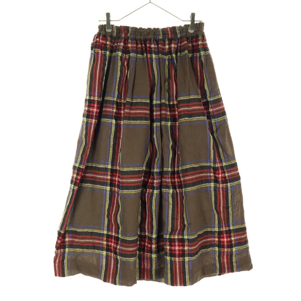 ICHI Antiquite's イチアンティークス 日本製 ウールブレンド チェック柄 ロング丈 スカート ブラウン レディース
