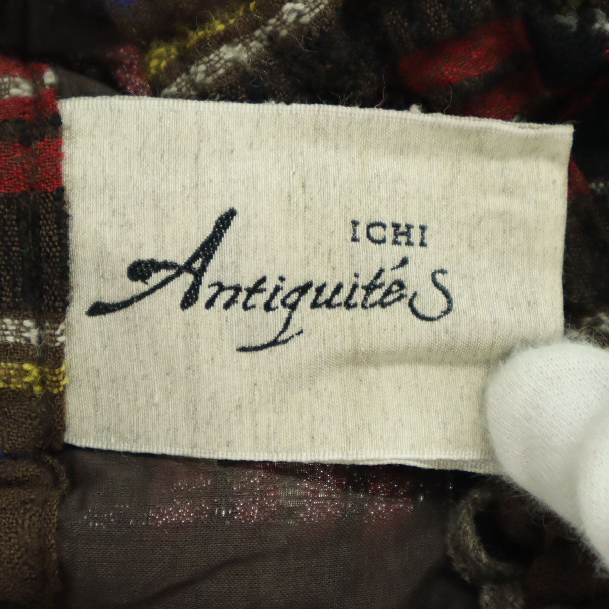 ICHI Antiquite's イチアンティークス 日本製 ウールブレンド チェック柄 ロング丈 スカート ブラウン レディース