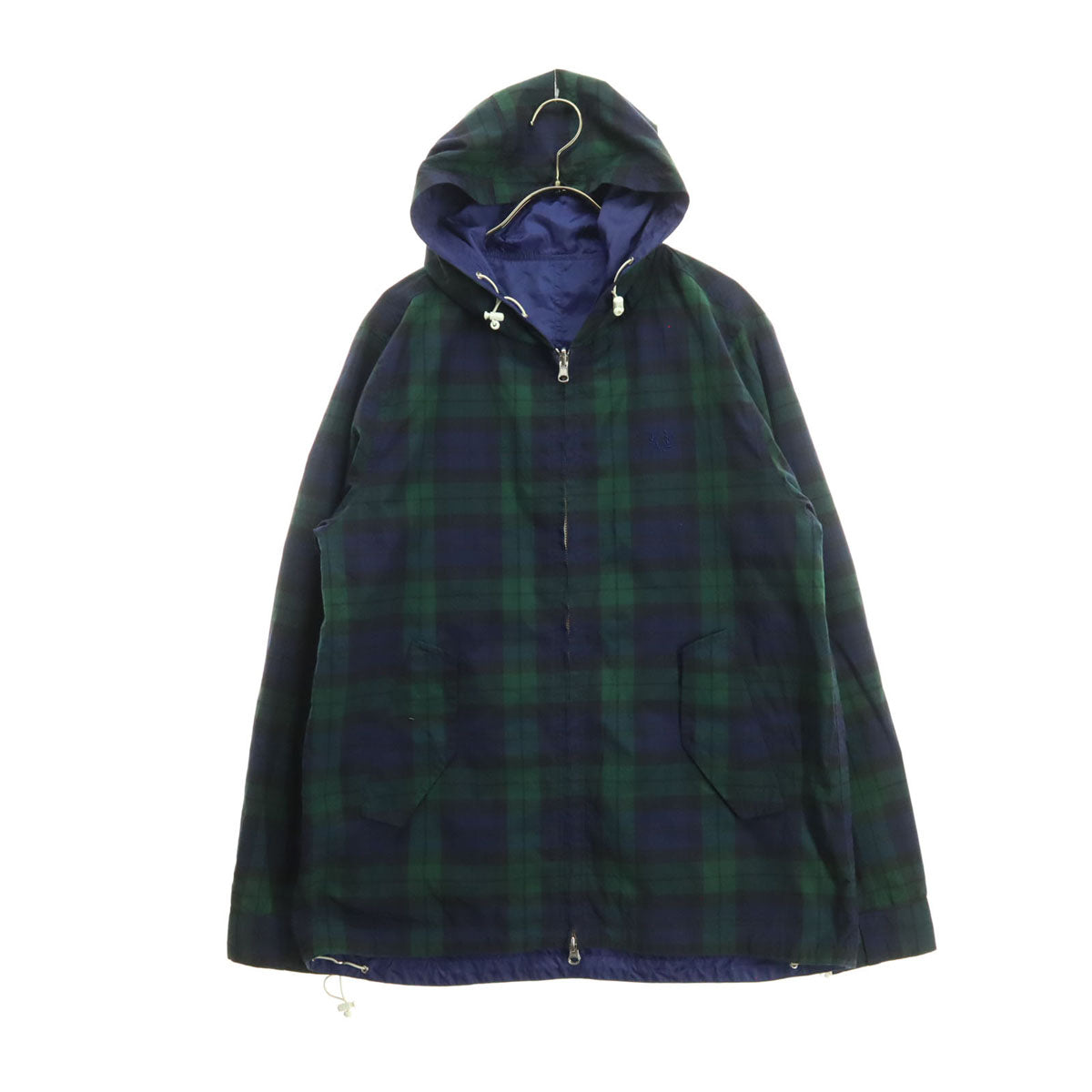 FRED PERRY フレッドペリー リバーシブル チェック柄 長袖 フーディジャケット M ネイビー系 メンズ