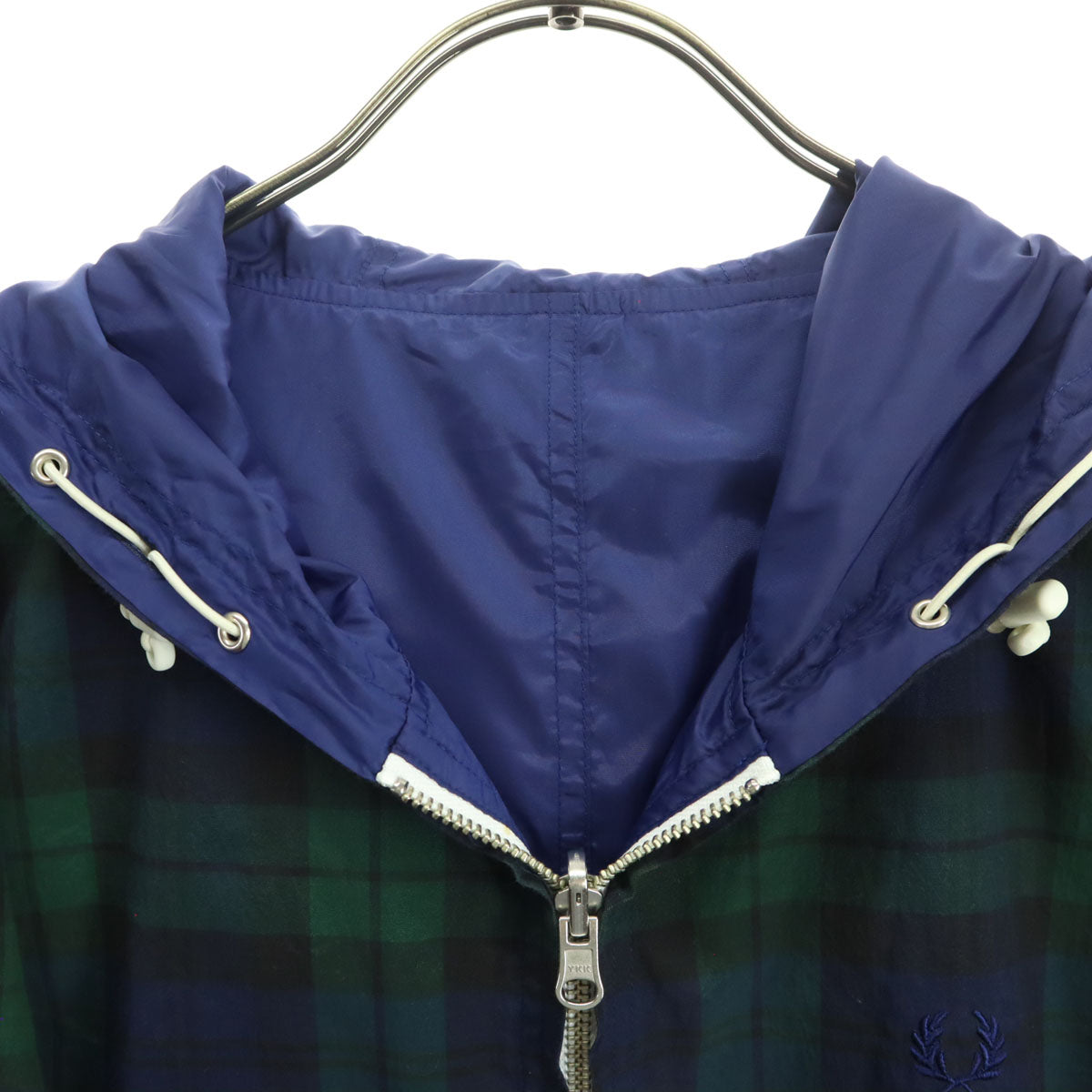 FRED PERRY フレッドペリー リバーシブル チェック柄 長袖 フーディジャケット M ネイビー系 メンズ