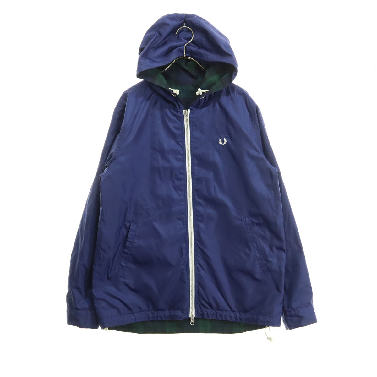 FRED PERRY フレッドペリー リバーシブル チェック柄 長袖 フーディジャケット M ネイビー系 メンズ