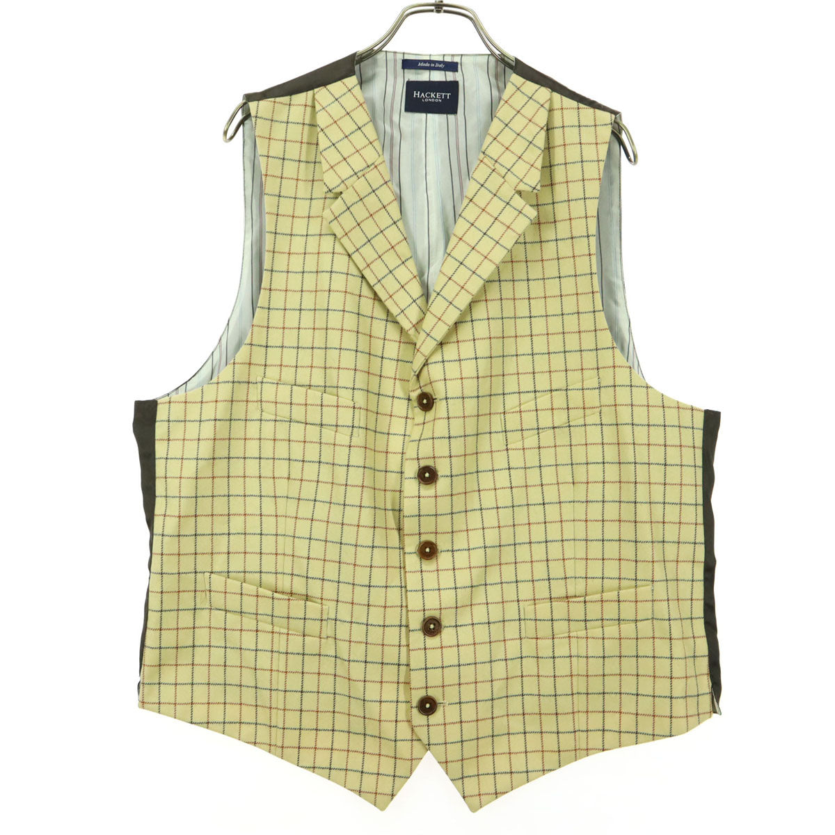 HACKETT LONDON ハケットロンドン イタリア製 チェック柄 ジレベスト 44R54R イエロー系 ブラウン メンズ
