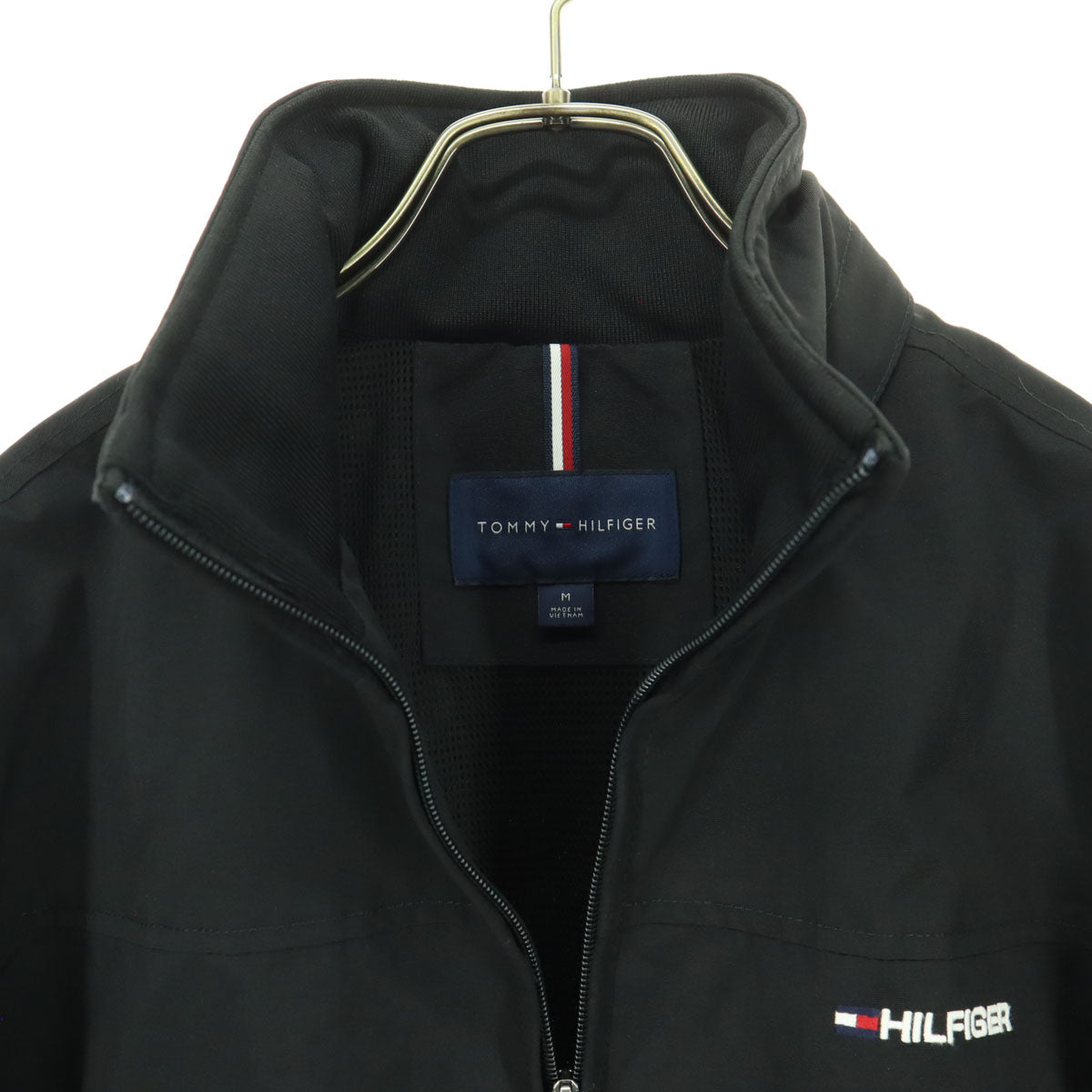 美品 TOMMY HILFIGER トミーヒルフィガー 長袖 フード付 ナイロンジャケット M ブラック メンズ