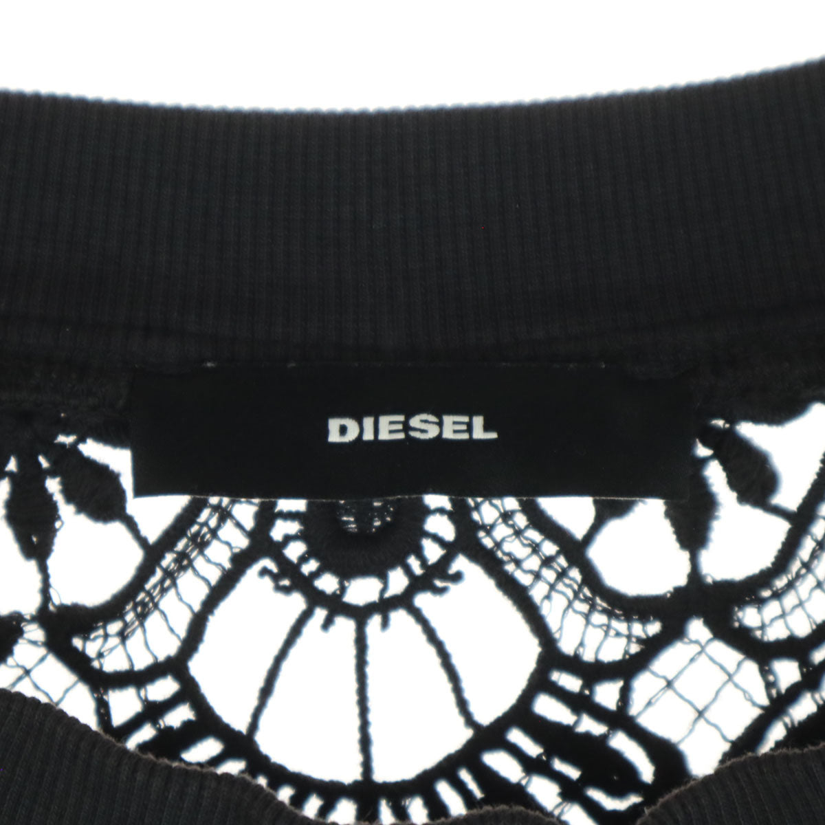 DIESEL ディーゼル フレンチスリーブ レース 刺繍 膝丈ワンピース ブラック レディース
