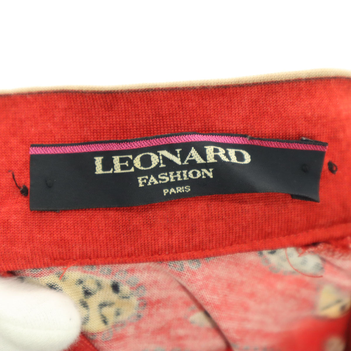 LEONARD FASHION レオナールファッション 日本製 総柄 長袖 プルオーバー ブラウス LL レッド バックジップ レディース