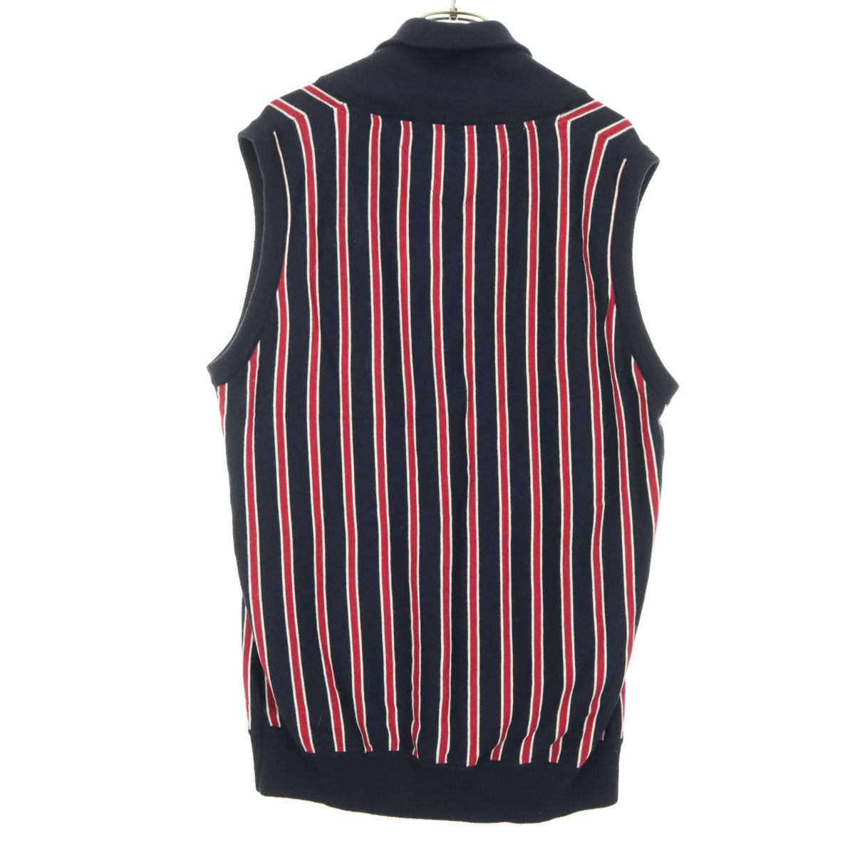 TOMMY HILFIGER トミーヒルフィガー ストライプ柄 ノースリーブ ショールカラー ニットベスト L ネイビー メンズ