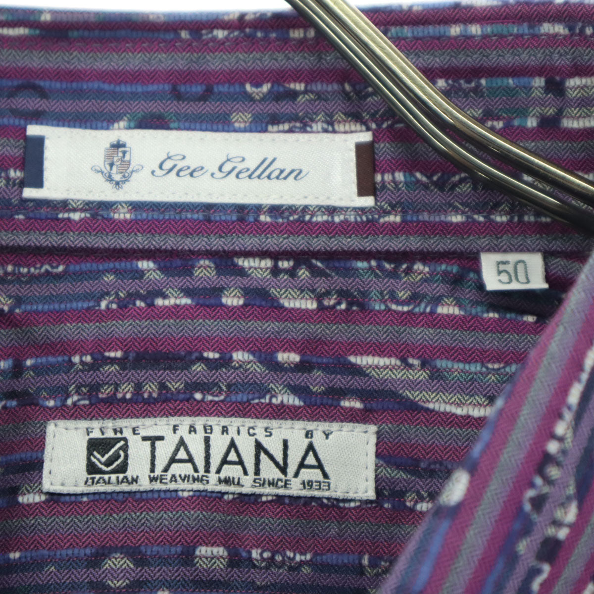 未使用 Gee Gellan ジーゲラン ストライプ柄 長袖 ボタンダウンシャツ 50 パープル TAIANA社製 メンズ