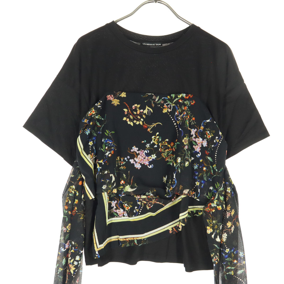 VIVIENNE TAM ヴィヴィアンタム 日本製 花柄 半袖 Tシャツ 42 ブラック レディース