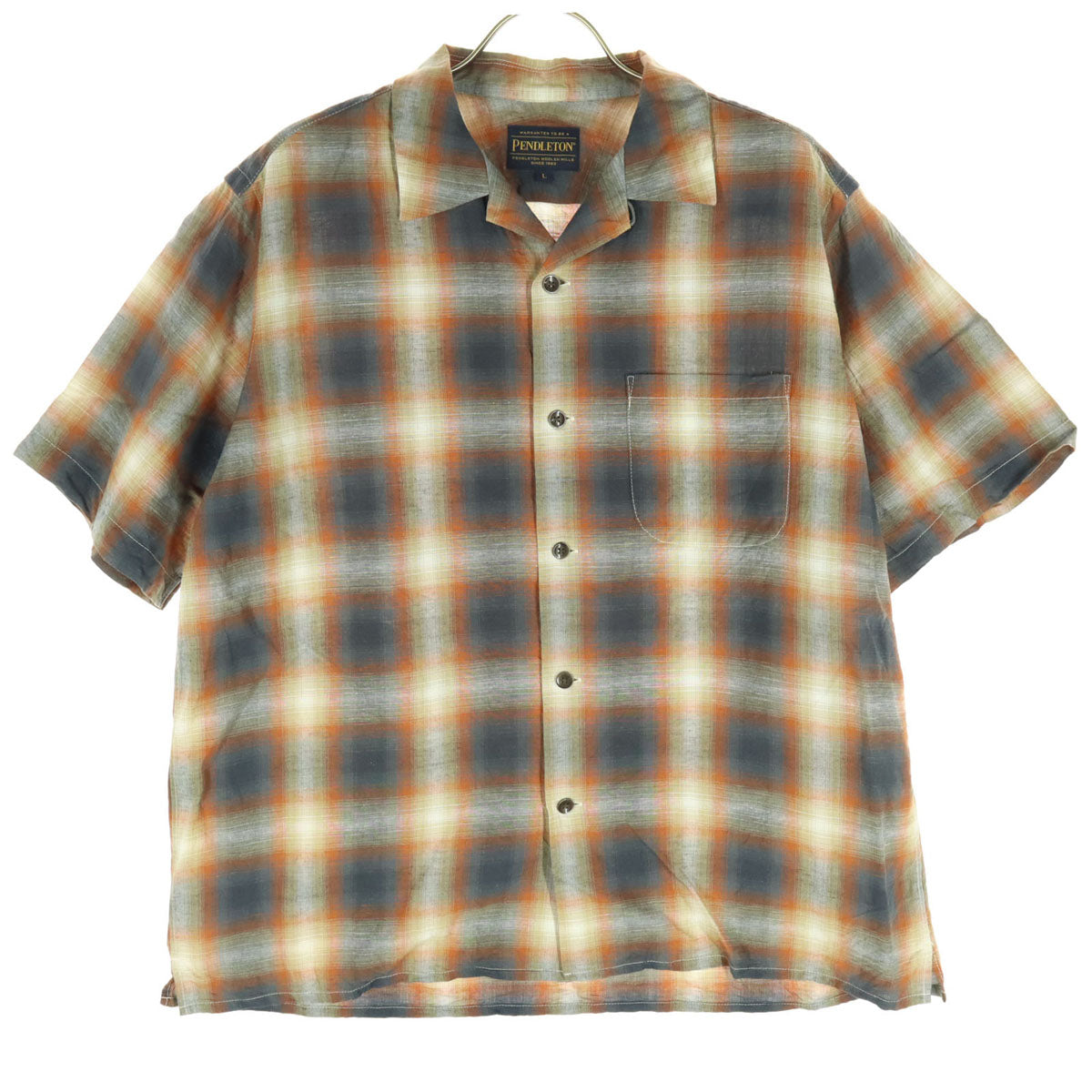 PENDLETON ペンドルトン オンブレチェック柄 半袖 オープンカラーシャツ L ネイビー系 メンズ