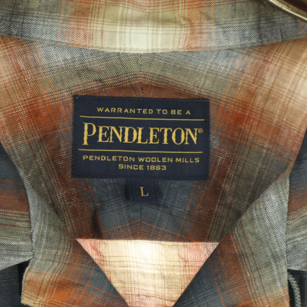 PENDLETON ペンドルトン オンブレチェック柄 半袖 オープンカラーシャツ L ネイビー系 メンズ