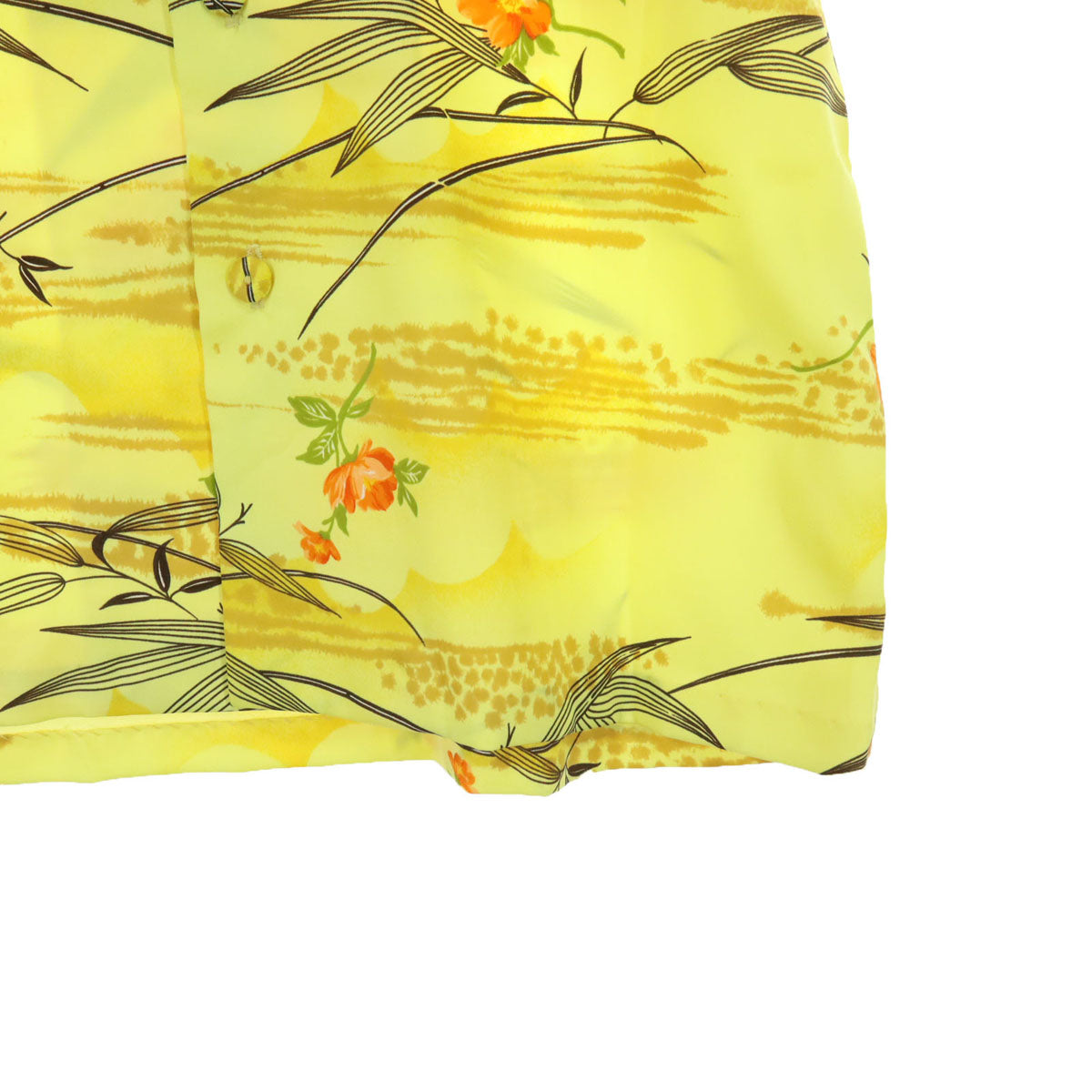 美品 PACIFIC ISLE パシフィックアイル 70s ヴィンテージ デカ襟 総柄 ハイビスカス 半袖 アロハシャツ S イエロー メンズ