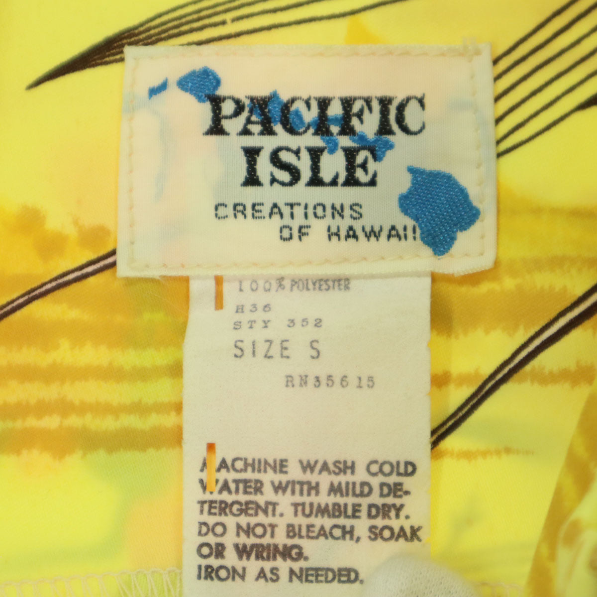 美品 PACIFIC ISLE パシフィックアイル 70s ヴィンテージ デカ襟 総柄 ハイビスカス 半袖 アロハシャツ S イエロー メンズ