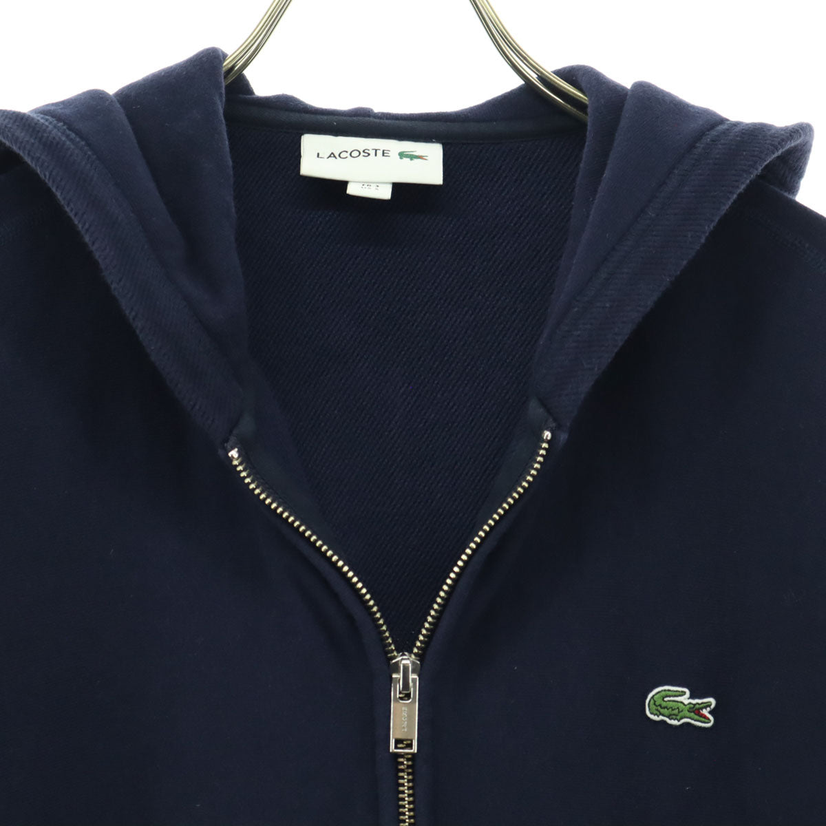 美品 LACOSTE ラコステ ワンポイント 長袖 パーカー S ネイビー メンズ