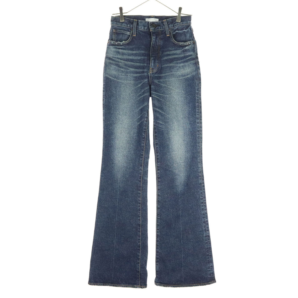 美品 MOUSSY マウジー 26SS 日本製 ダメージ加工 フレアデニムパンツ 26 インディゴ レディース