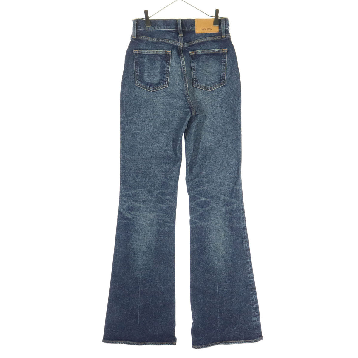 美品 MOUSSY マウジー 26SS 日本製 ダメージ加工 フレアデニムパンツ 26 インディゴ レディース