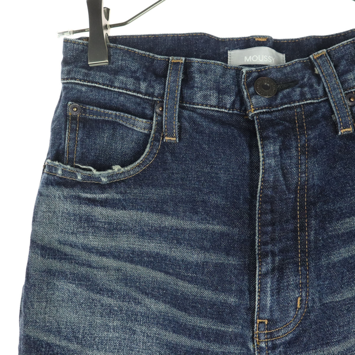 美品 MOUSSY マウジー 26SS 日本製 ダメージ加工 フレアデニムパンツ 26 インディゴ レディース