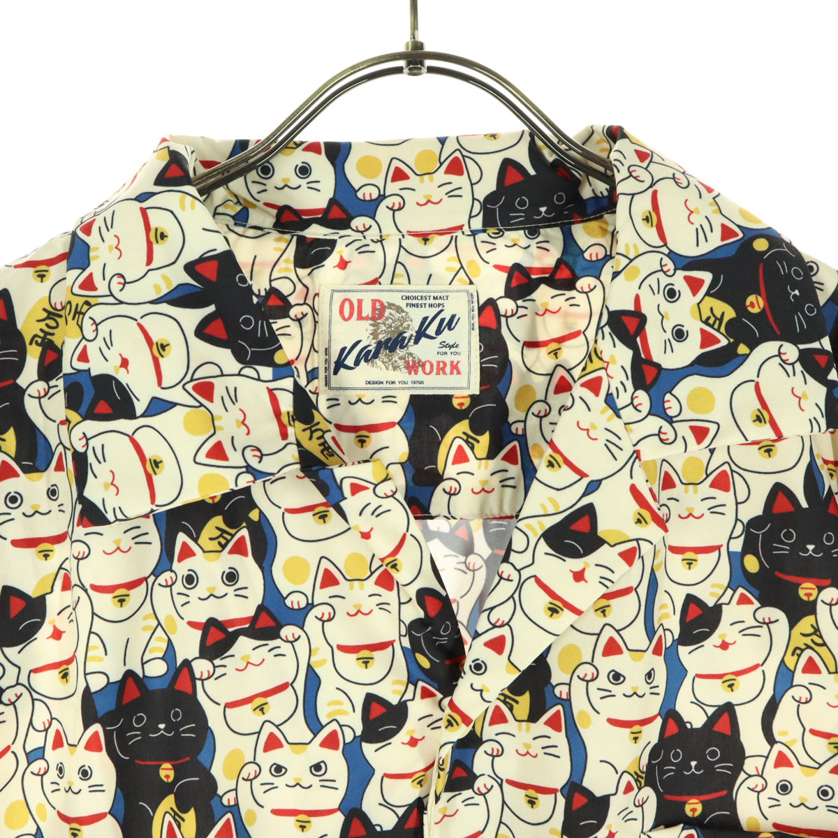 未使用 Karaku カラク 招き猫 半袖 オープンカラーシャツ XL ホワイト系 メンズ