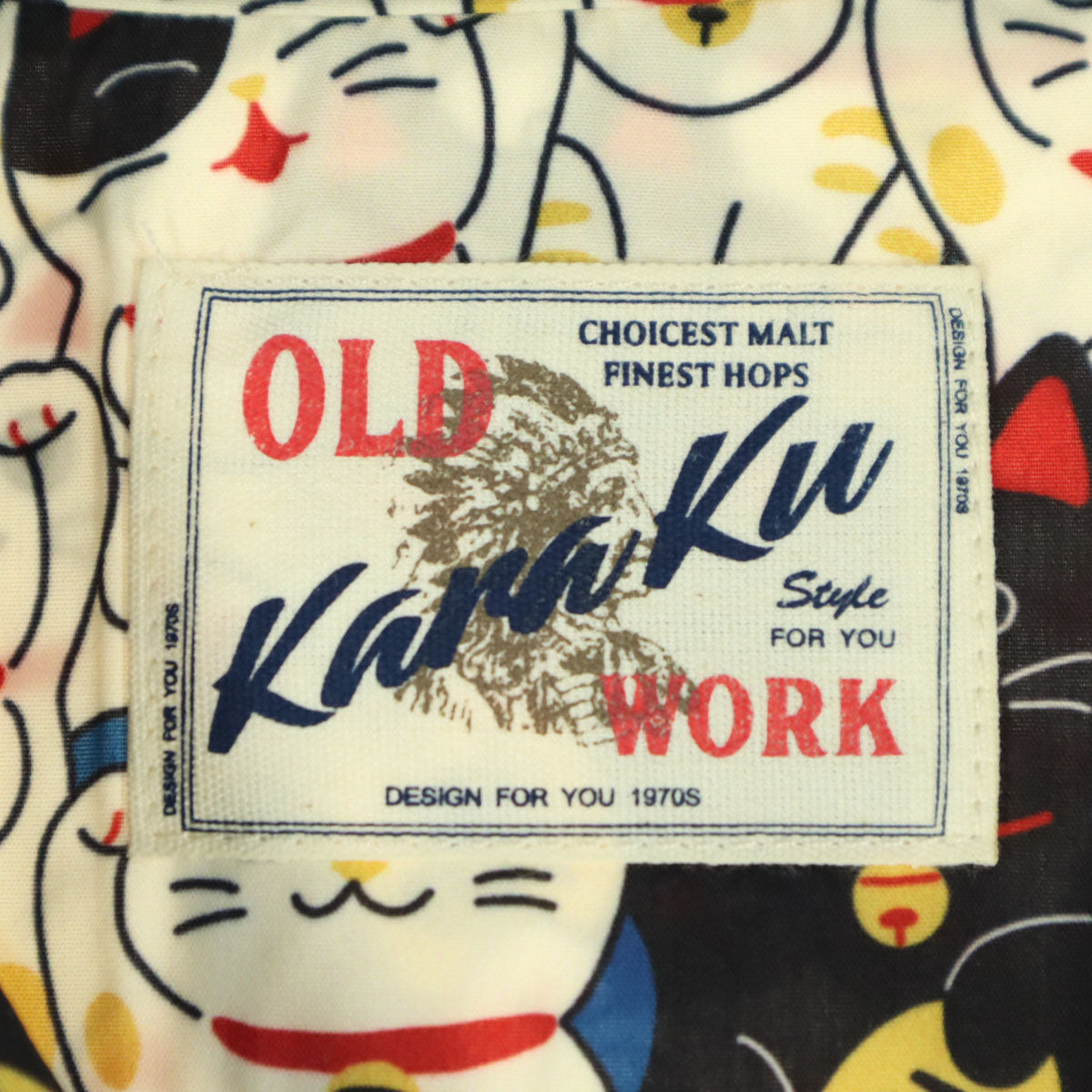 未使用 Karaku カラク 招き猫 半袖 オープンカラーシャツ XL ホワイト系 メンズ