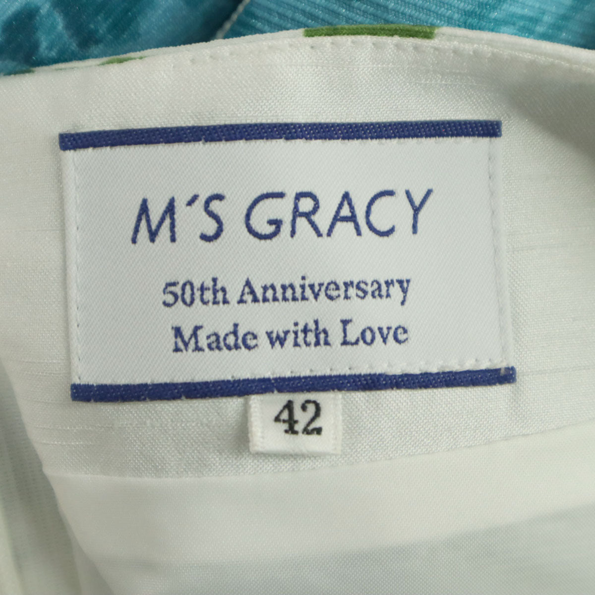 M'S GRACY エムズグレイシィ 日本製 花柄 半袖 リボン フリル ワンピース 42 ブルー系 レディース