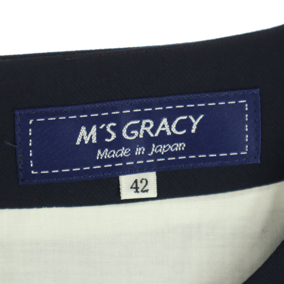 M'S GRACY エムズグレイシィ 日本製 半袖 ロングワンピース 42 ネイビー リボン レース レディース