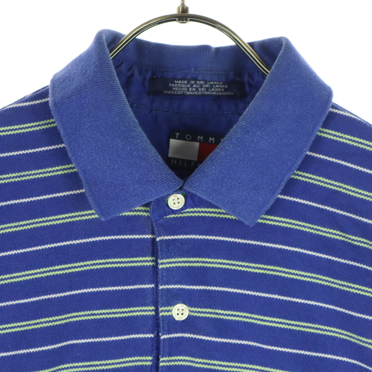 TOMMY HILFIGER トミーヒルフィガー 90s オールド フラッグタグ マルチボーダー 半袖 ポロシャツ L ブルー メンズ