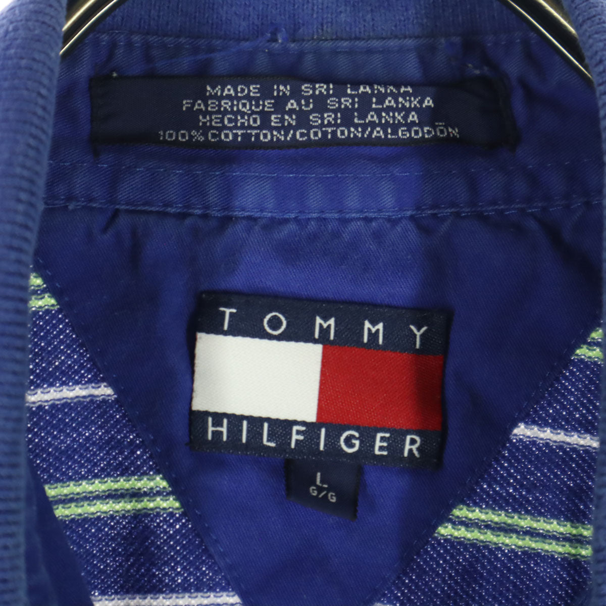 TOMMY HILFIGER トミーヒルフィガー 90s オールド フラッグタグ マルチボーダー 半袖 ポロシャツ L ブルー メンズ