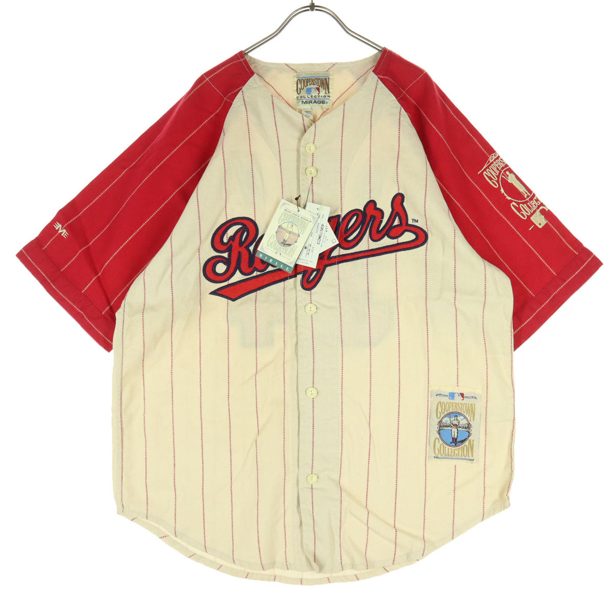 未使用 Cooperstown collection クーパーズタウンコレクション TX.RANGERS34RYAN ストライプ 半袖 応援 ユニフォーム M レッド系 メンズ