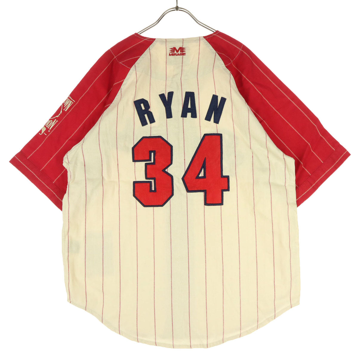 未使用 Cooperstown collection クーパーズタウンコレクション TX.RANGERS34RYAN ストライプ 半袖 応援 ユニフォーム M レッド系 メンズ