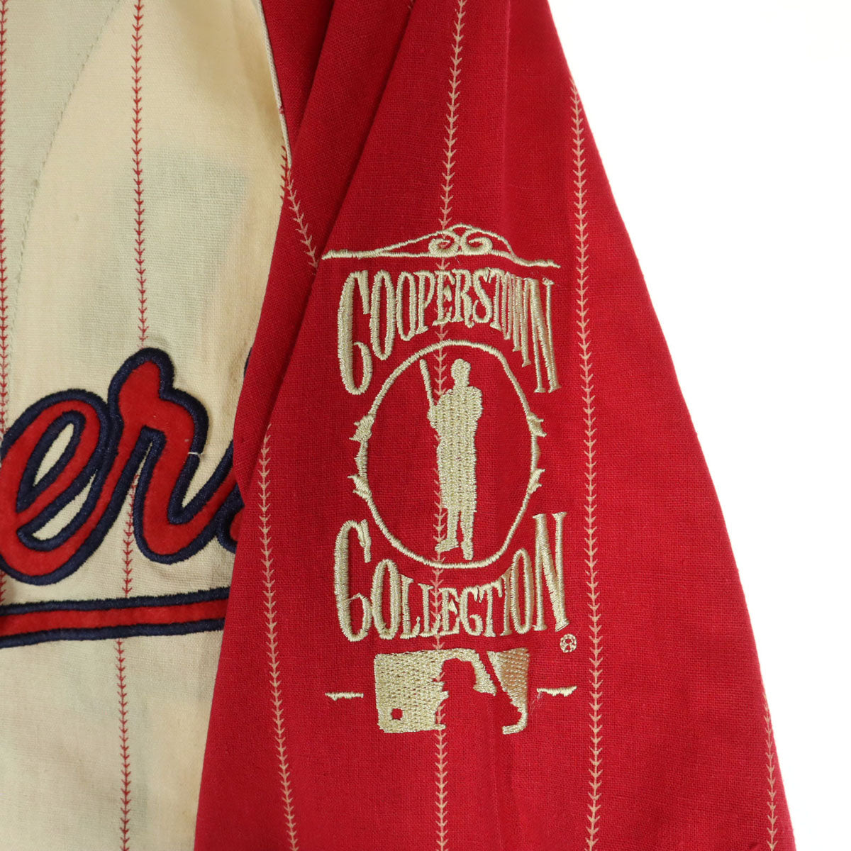 未使用 Cooperstown collection クーパーズタウンコレクション TX.RANGERS34RYAN ストライプ 半袖 応援 ユニフォーム M レッド系 メンズ