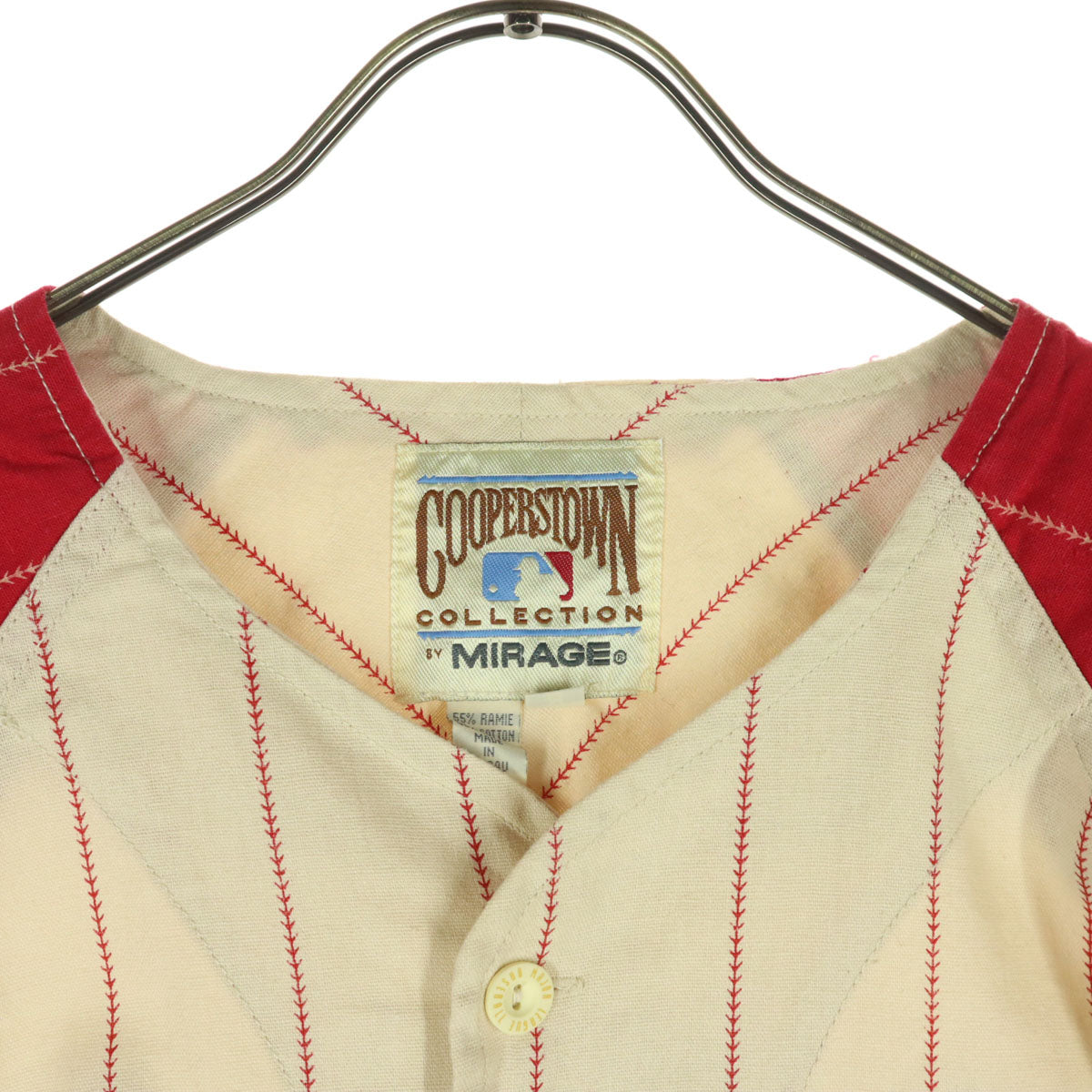 未使用 Cooperstown collection クーパーズタウンコレクション TX.RANGERS34RYAN ストライプ 半袖 応援 ユニフォーム M レッド系 メンズ