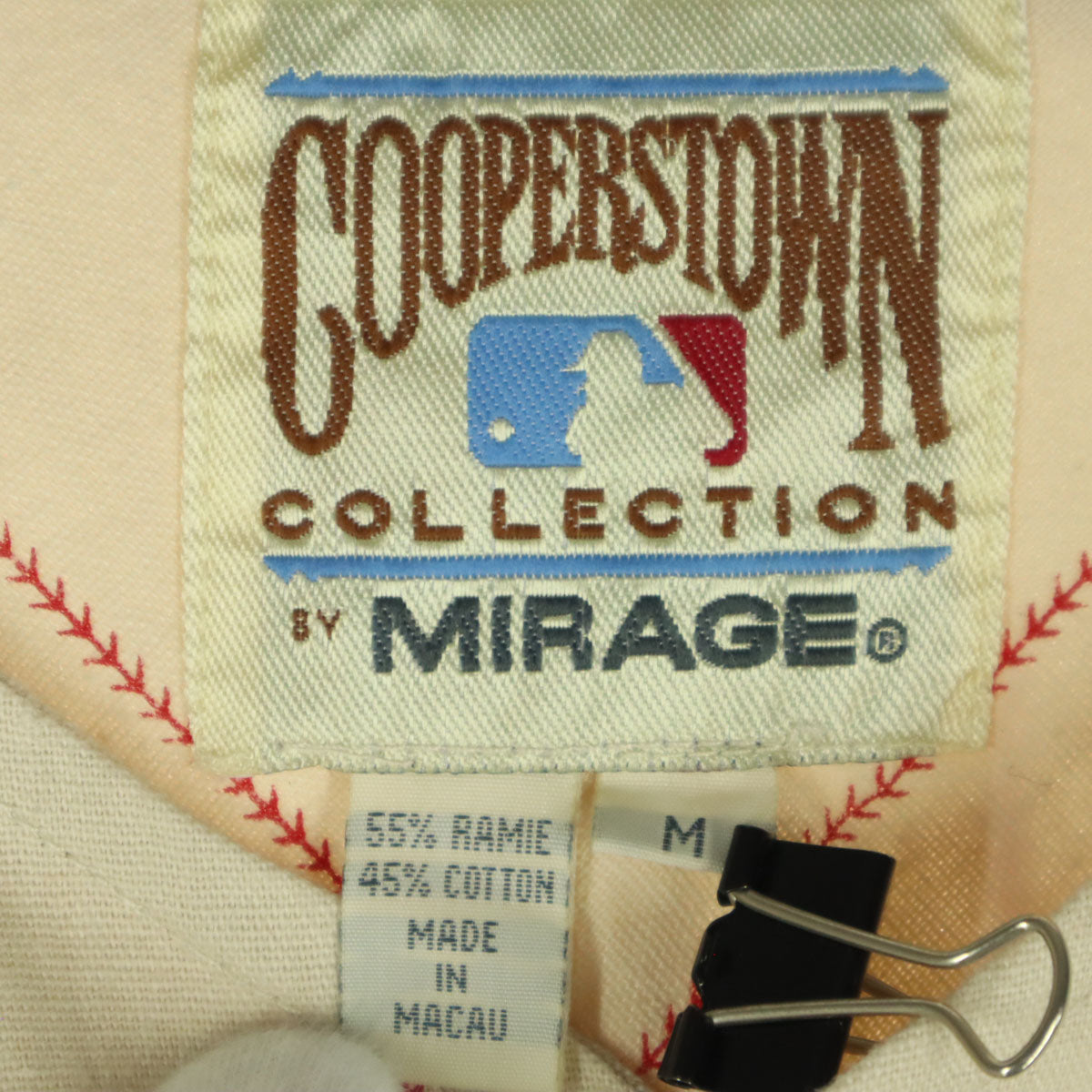 未使用 Cooperstown collection クーパーズタウンコレクション TX.RANGERS34RYAN ストライプ 半袖 応援 ユニフォーム M レッド系 メンズ