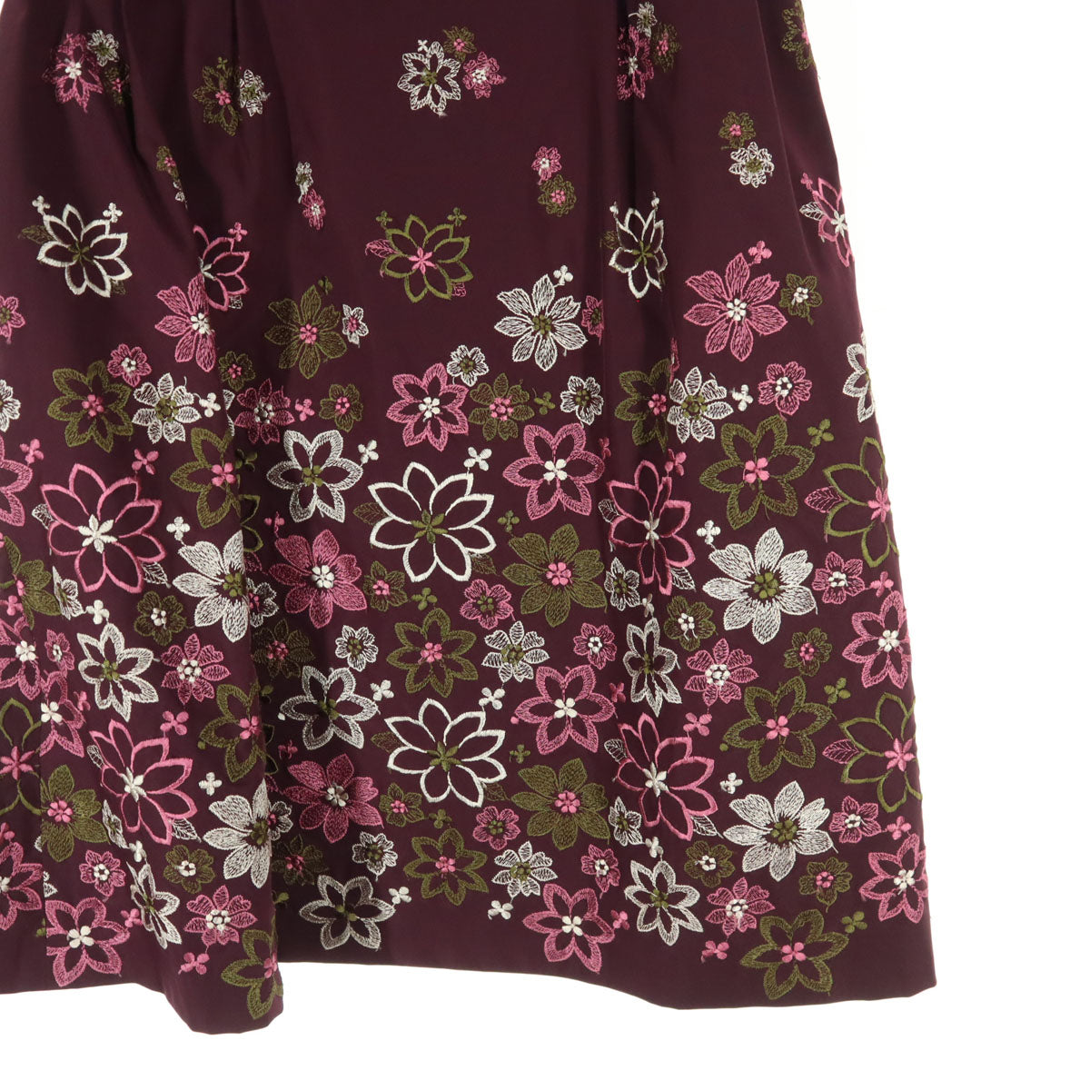 TOCCA トッカ 日本製 花柄 刺繍 ノースリーブ 膝丈ワンピース 0 ワインレッド系 レディース