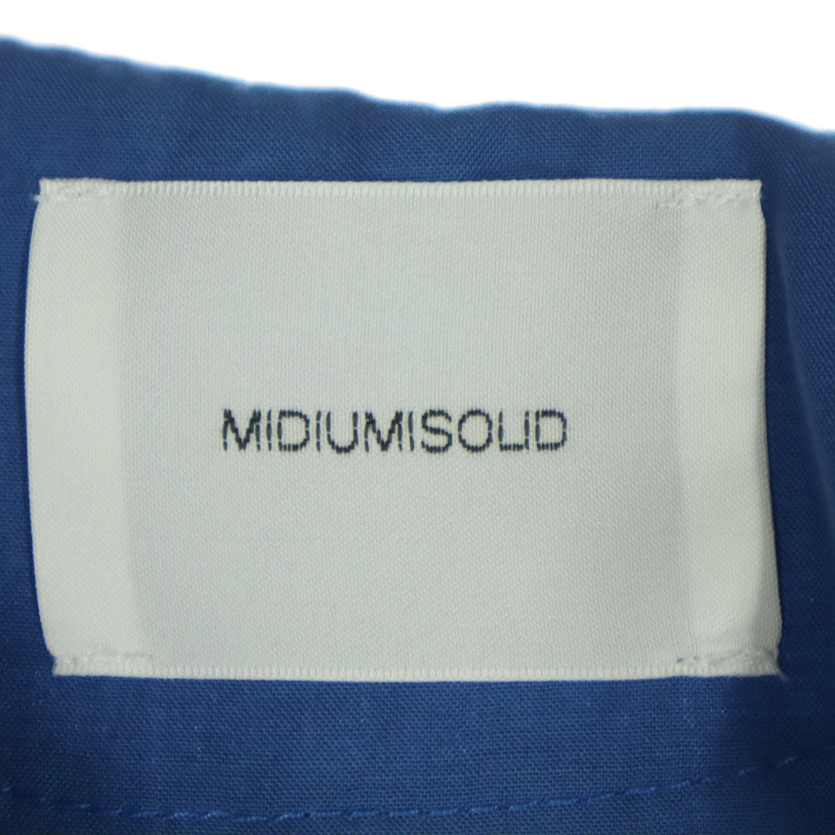 美品 MIDIUMISOLID ミディウミソリッド 日本製 半袖 バックロング ノーカラーシャツ ブルー レディース
