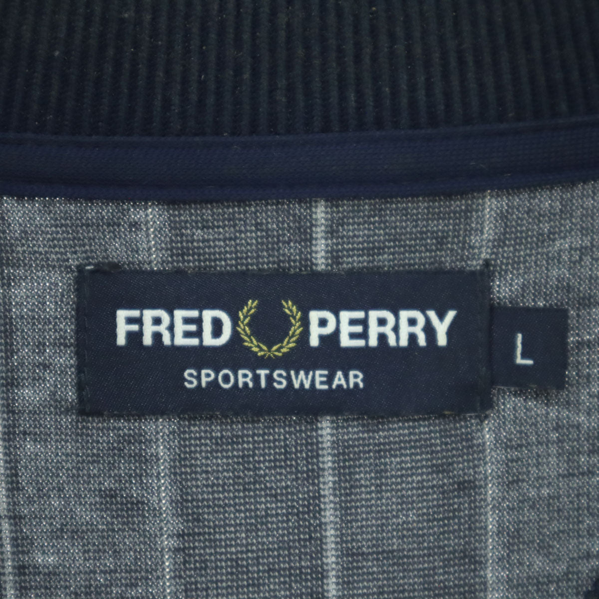FRED PERRY フレッドペリー 日本製 ストライプ柄 長袖 ブルゾン L ネイビー メンズ