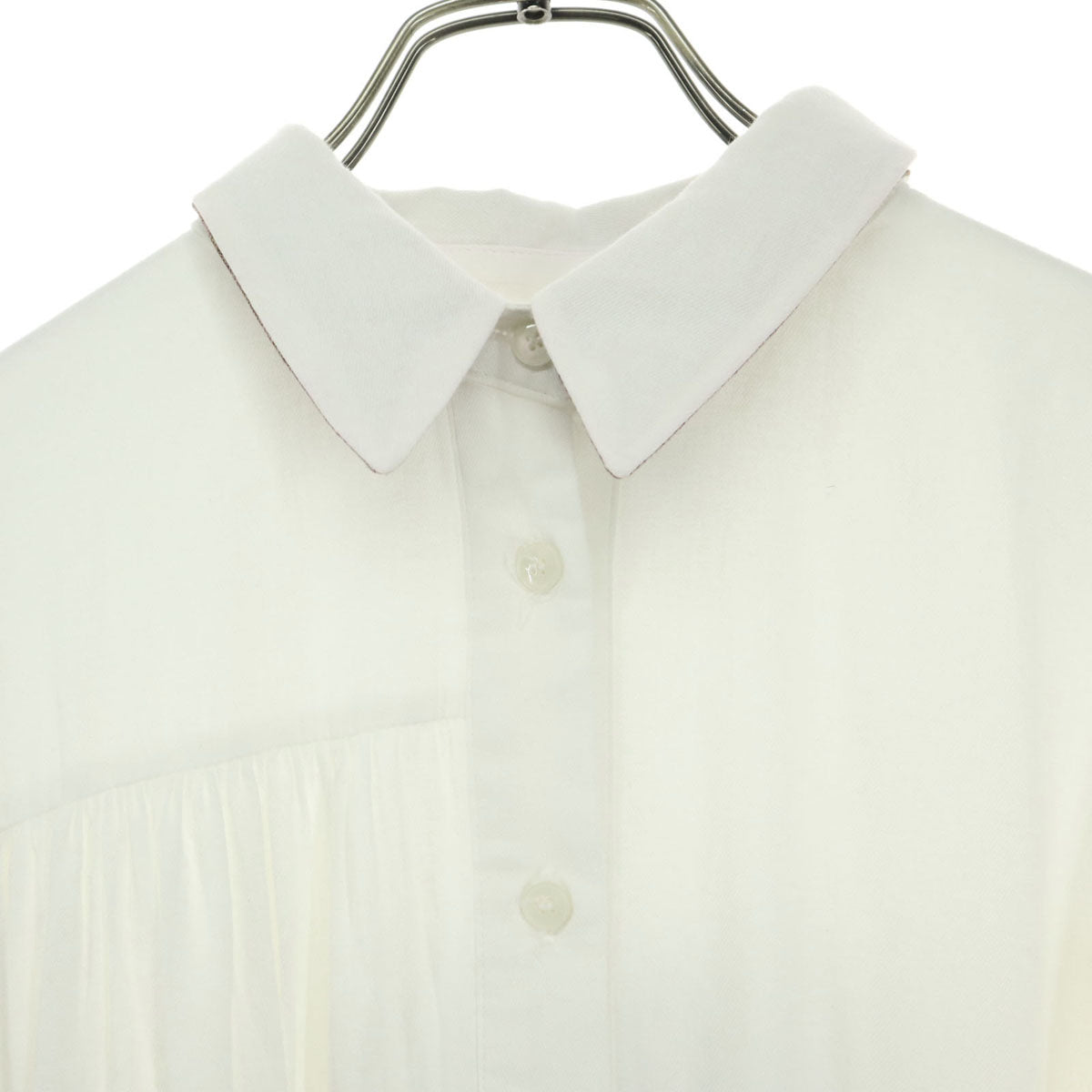 美品 RRR TOKYO アールトウキョウ チェック柄 長袖 シャツワンピース アイボリー ロング丈 ベルト付き レディース