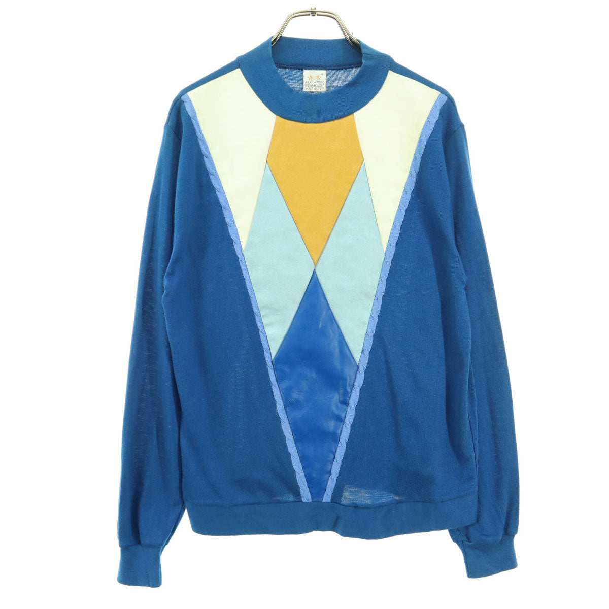 CAMPUS キャンパス 60s 70s ヴィンテージ USA製 アーガイル柄 長袖 ニット M ブルー系 メンズ