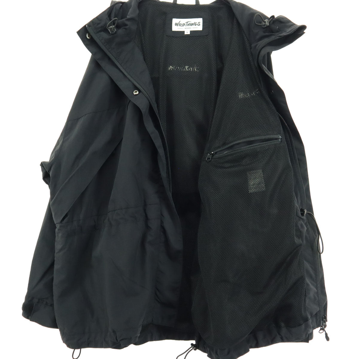 美品 WILDTHINGS ワイルドシングス 長袖 裾、ウエスト調整紐付き マウンテンパーカー M ブラック レディース
