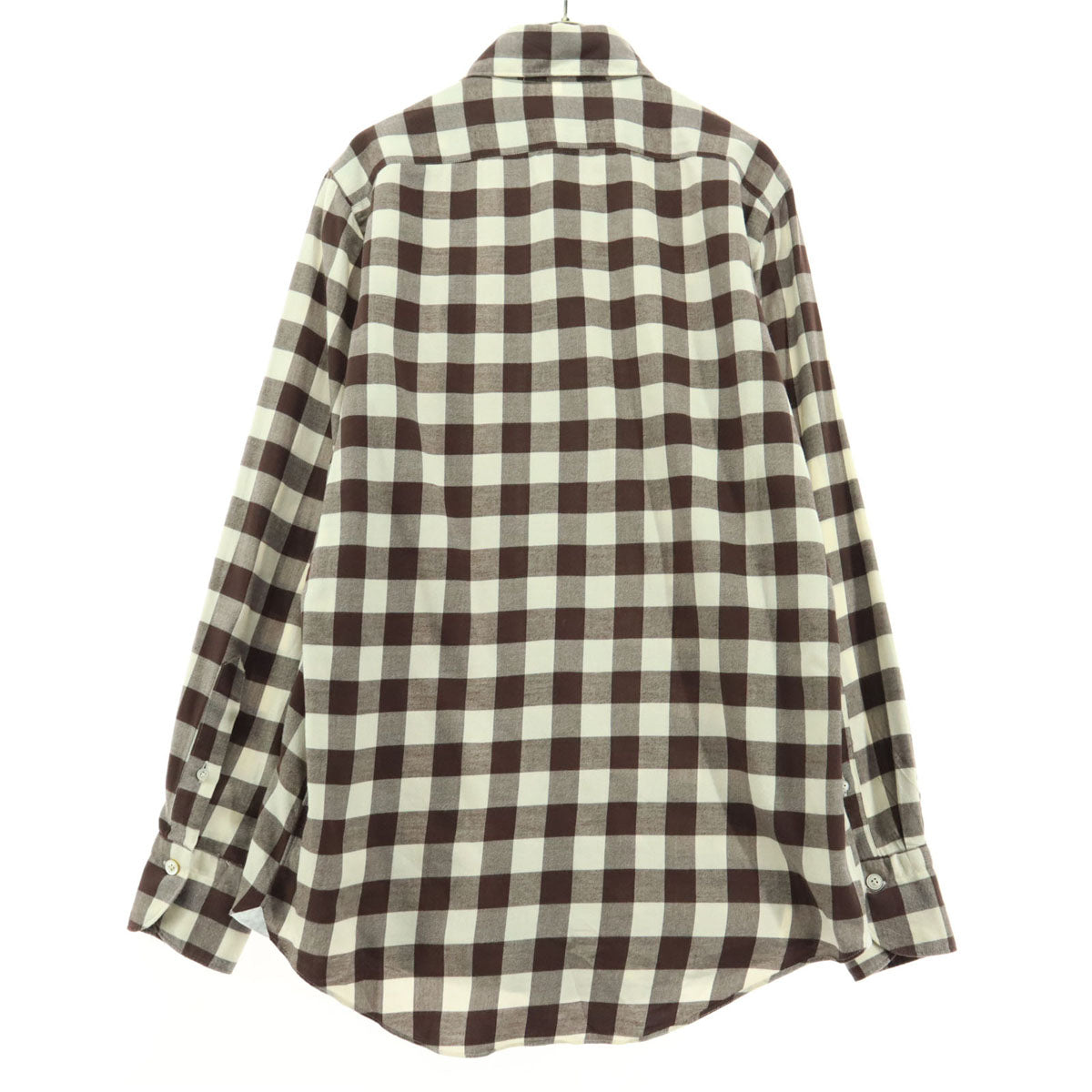 美品 Finamore フィナモレ イタリア製 チェック柄 長袖 シャツ ブラウン メンズ