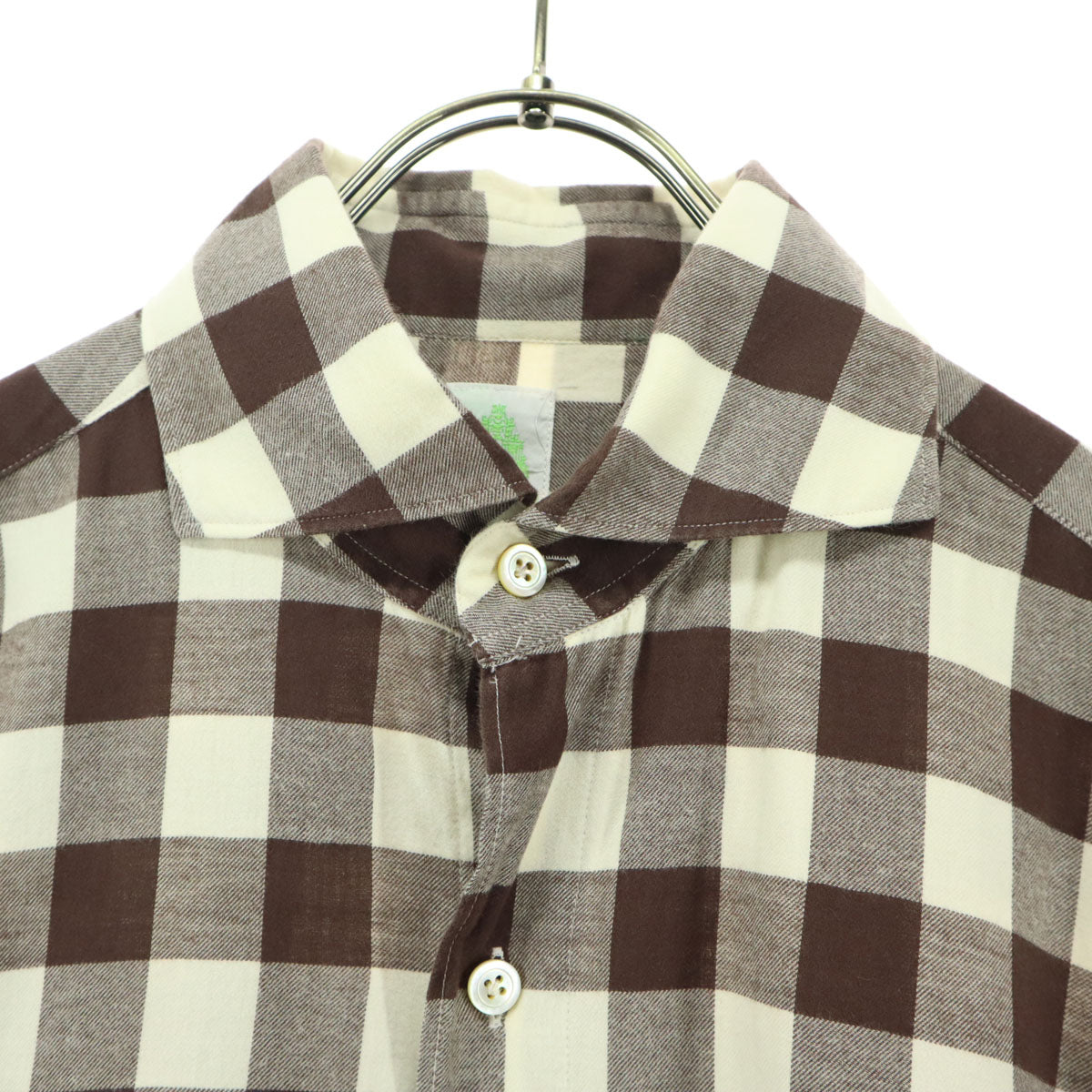 美品 Finamore フィナモレ イタリア製 チェック柄 長袖 シャツ ブラウン メンズ