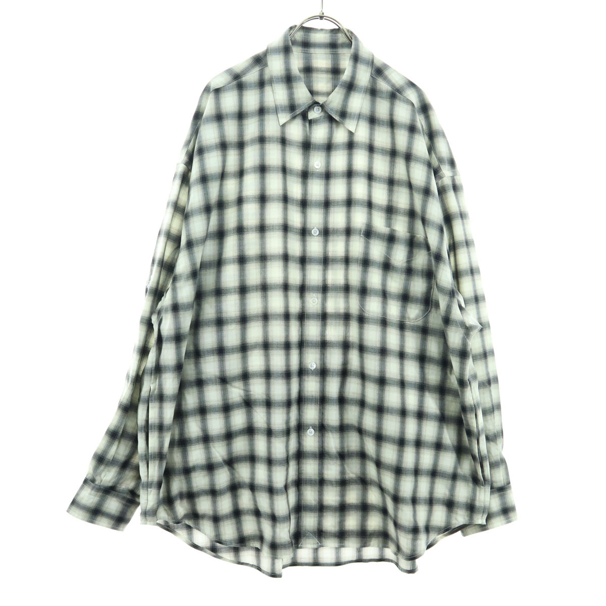 美品 koti コティ オンブレチェック 長袖 ウールシャツ L ブラック 胸ポケット メンズ